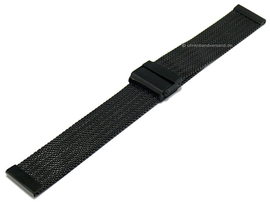 Uhrenarmband 20mm Milanaise schwarz feines Geflecht strukturiert mit Sicherheits-Schiebeverschluß