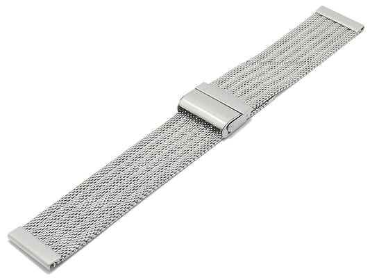 Uhrenarmband 24mm Milanaise stahlfarben feines Geflecht strukturiert mit Sicherheits-Schiebeverschluß