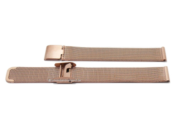 Uhrenarmband 12mm Milanaise roségoldfarben feines Geflecht satiniert mit Schiebeverschluß