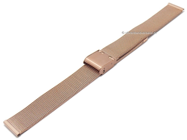 Uhrenarmband 14mm Milanaise roségoldfarben feines Geflecht satiniert mit Schiebeverschluß