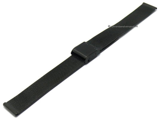 Uhrenarmband 14mm Milanaise schwarz feines Geflecht satiniert mit Schiebeverschluß