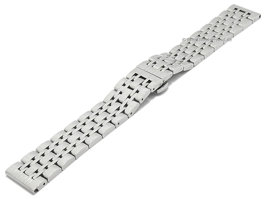 Uhrenarmband 18mm silberfarben Edelstahl massiv poliert mit Butterfly-Faltschließe