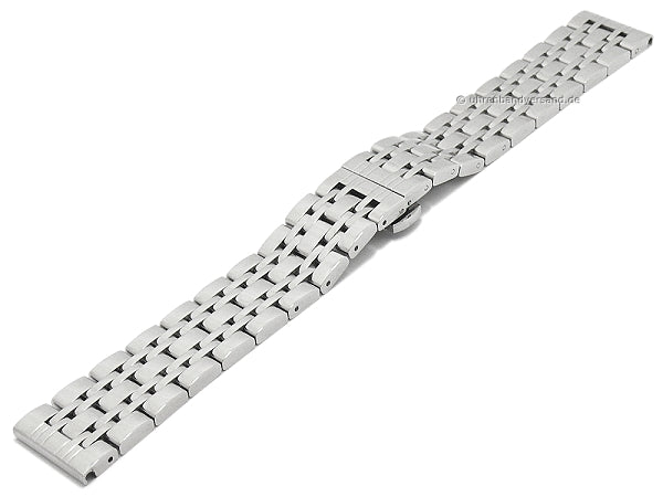 Uhrenarmband 20mm silberfarben Edelstahl massiv poliert mit Butterfly-Faltschließe
