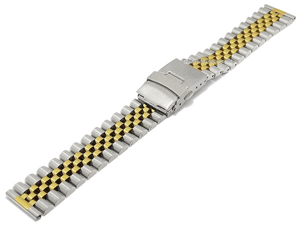 Uhrenarmband 20mm bicolor Edelstahl massiv teilweise poliert Sicherheits-Faltschließe