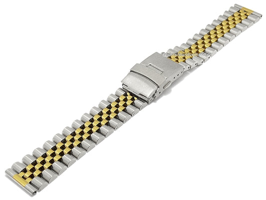 Uhrenarmband 20mm bicolor Edelstahl massiv teilweise poliert Sicherheits-Faltschließe