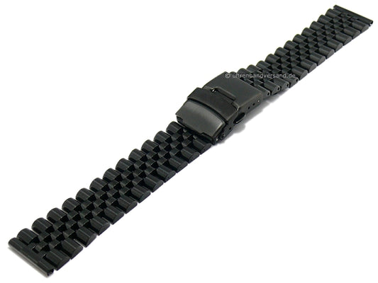 Uhrenarmband 22mm schwarz Edelstahl massiv teilweise poliert Sicherheits-Faltschließe