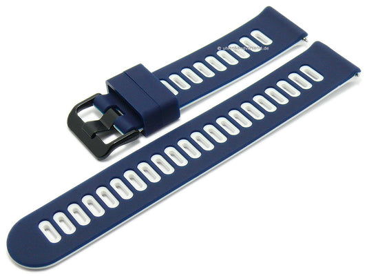 Uhrenarmband 20mm dunkelblau/weiß Silikon mit Schnellwechsel-Federstegen für sportive Uhren & Smartwatches