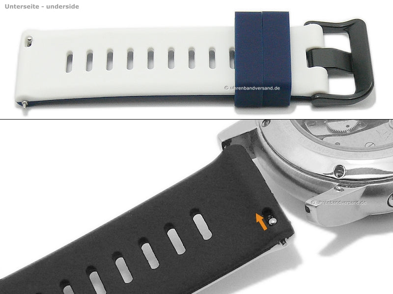 Uhrenarmband 22mm dunkelblau/weiß Silikon mit Schnellwechsel-Federstegen für sportive Uhren & Smartwatches