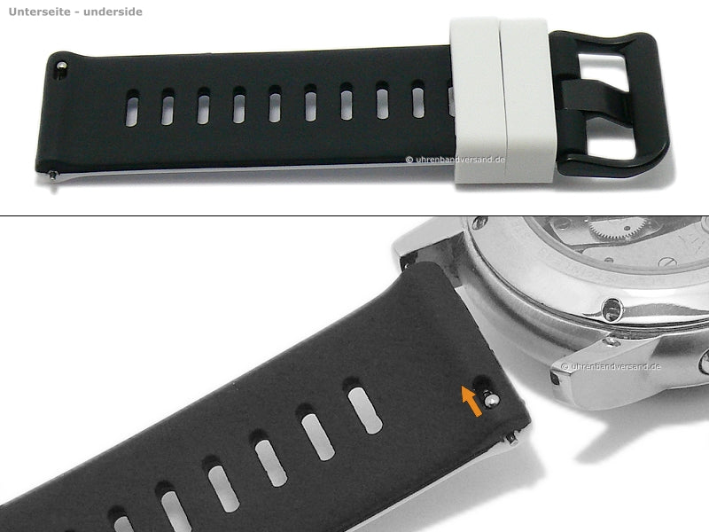 Uhrenarmband 20mm weiß/schwarz Silikon mit Schnellwechsel-Federstegen für sportive Uhren & Smartwatches