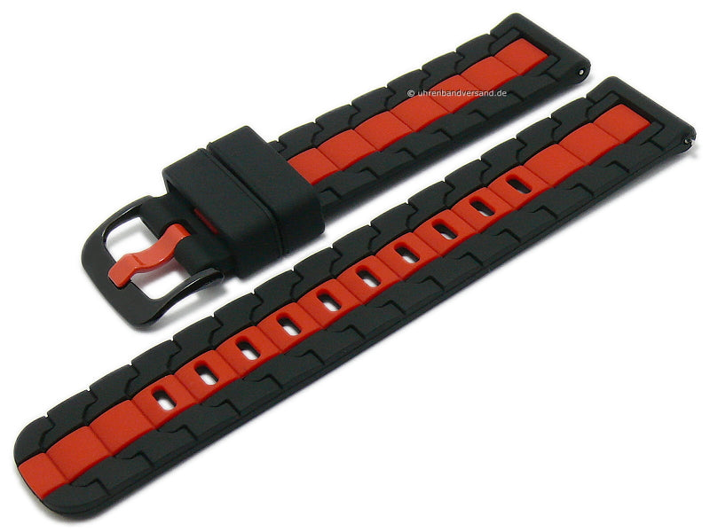 Uhrenarmband 20mm schwarz/rot Silikon mit Schnellwechsel-Federstegen für Sportuhren & Smartwatches