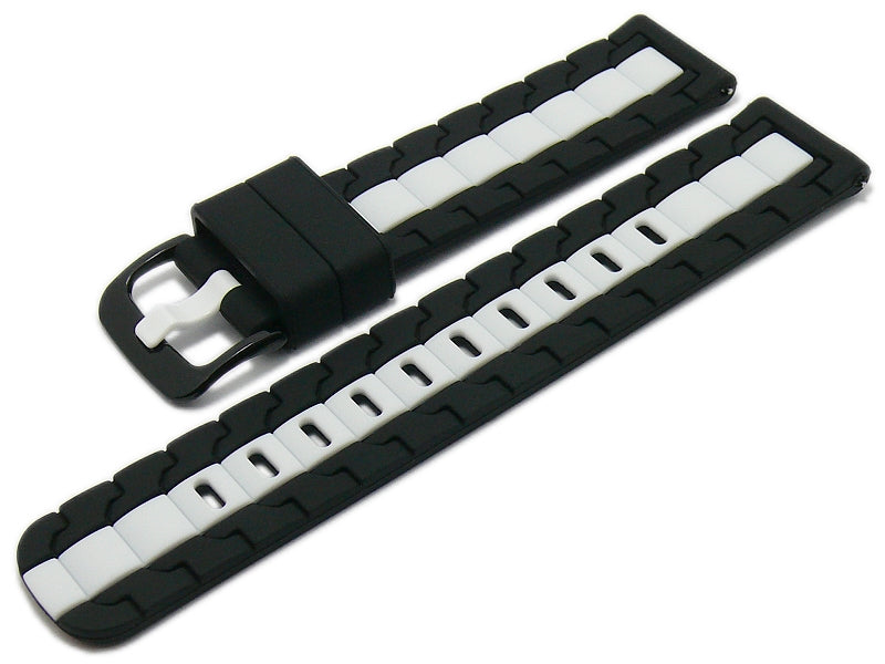 Uhrenarmband 20mm schwarz/weiß Silikon mit Schnellwechsel-Federstegen für Sportuhren & Smartwatches