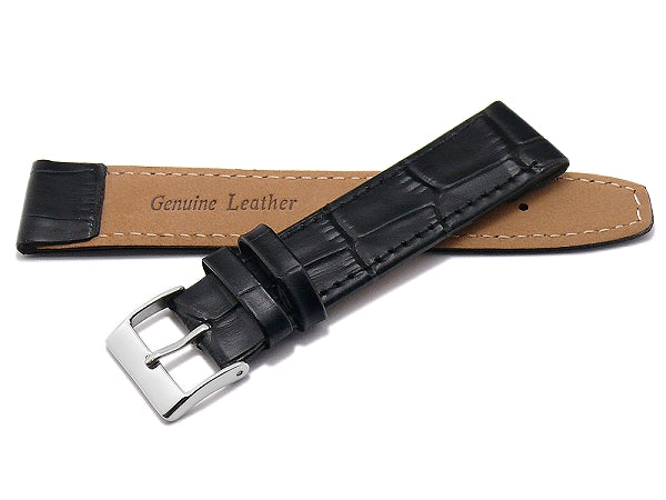 Uhrenarmband 16mm schwarz Leder Clip-Anstoß Alligator-Prägung abgenäht (Schließenanstoß 14 mm)