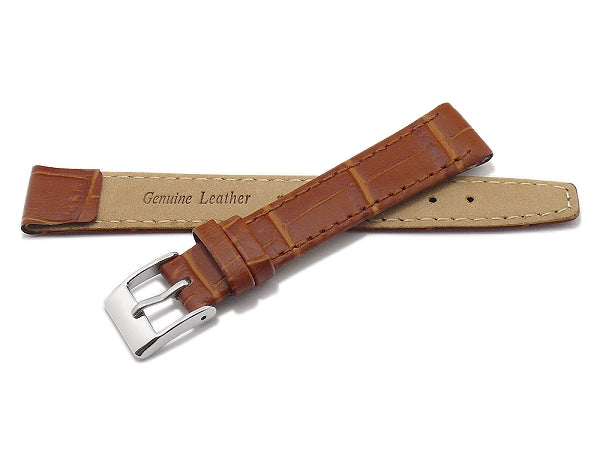 Uhrenarmband 14mm hellbraun Leder Clip-Anstoß Alligator-Prägung abgenäht (Schließenanstoß 12 mm)
