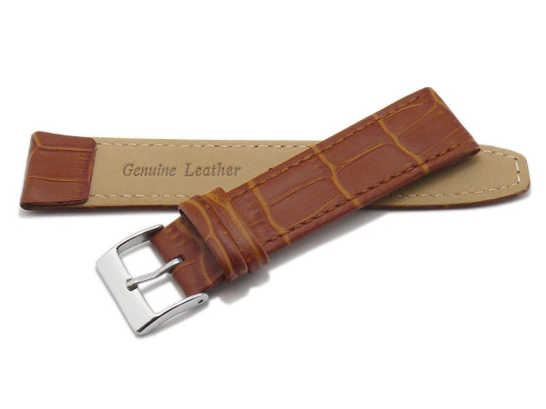Uhrenarmband 16mm hellbraun Leder Clip-Anstoß Alligator-Prägung abgenäht (Schließenanstoß 14 mm)