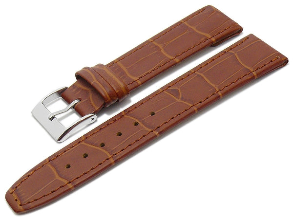 Uhrenarmband 16mm hellbraun Leder Clip-Anstoß Alligator-Prägung abgenäht (Schließenanstoß 14 mm)