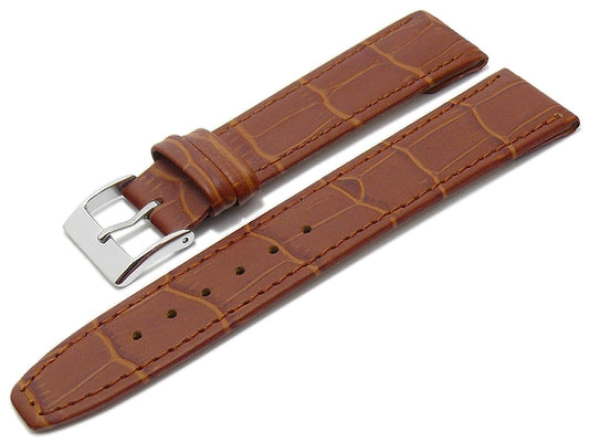 Uhrenarmband 20mm hellbraun Leder Clip-Anstoß Alligator-Prägung abgenäht (Schließenanstoß 18 mm)
