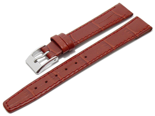 Uhrenarmband 12mm rot Leder Clip-Anstoß Alligator-Prägung abgenäht (Schließenanstoß 10 mm)