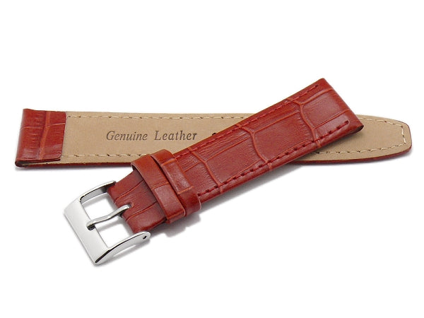 Uhrenarmband 18mm rot Leder Clip-Anstoß Alligator-Prägung abgenäht (Schließenanstoß 16 mm)