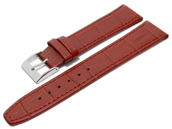 Uhrenarmband 20mm rot Leder Clip-Anstoß Alligator-Prägung abgenäht (Schließenanstoß 18 mm)