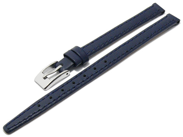 Uhrenarmband Augusta XL (extralang) 08mm dunkelblau echt Leder glatt matt abgenäht (Schließenbreite 08 mm)