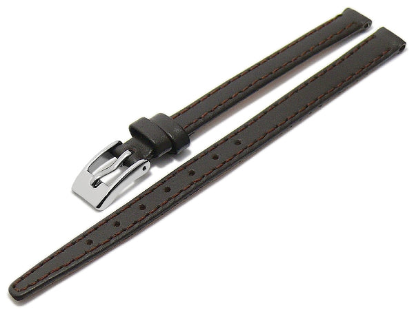 Uhrenarmband Augusta XL (extralang) 08mm dunkelbraun echt Leder glatt matt abgenäht (Schließenbreite 08 mm)