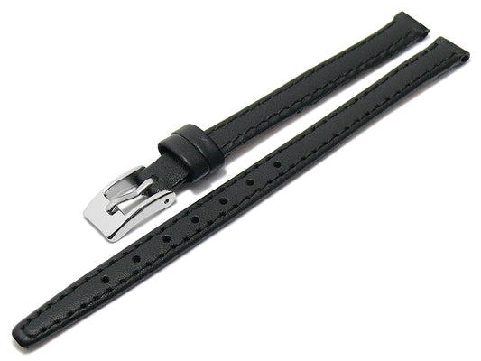 Uhrenarmband Augusta XL (extralang) 08mm schwarz echt Leder glatt matt abgenäht (Schließenbreite 08 mm)