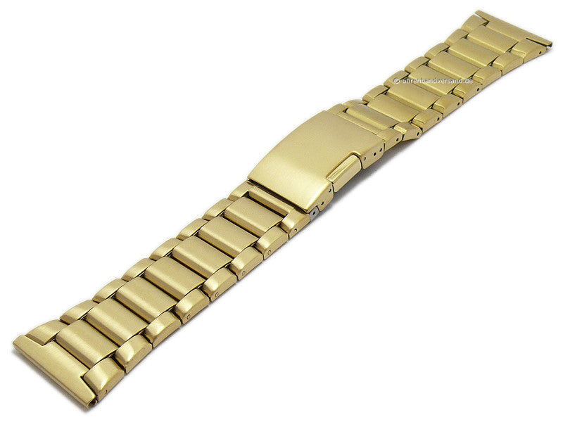 Uhrenarmband 28mm goldfarben Edelstahl Massiv-Look satiniert mit Faltschließe
