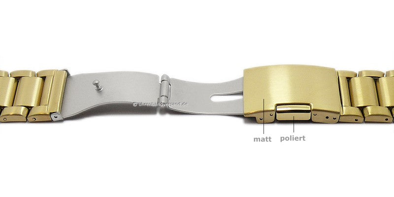 Uhrenarmband 28mm goldfarben Edelstahl Massiv-Look satiniert mit Faltschließe