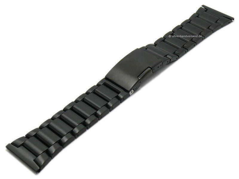 Uhrenarmband 28mm schwarz Edelstahl Massiv-Look satiniert mit Faltschließe