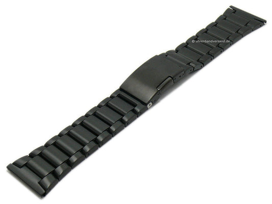 Uhrenarmband 28mm schwarz Edelstahl Massiv-Look satiniert mit Faltschließe