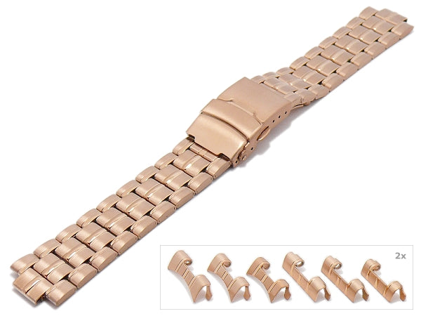 Uhrenarmband 18-20-22mm roségoldfarben Edelstahl teilweise poliert mit Wechselanstoß
