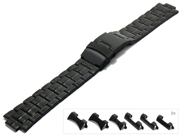 Uhrenarmband 18-20-22mm schwarz Edelstahl teilweise poliert mit Wechselanstoß
