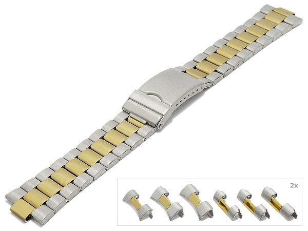 Multianstoß-Uhrenband XL 22-24-26mm bicolor Edelstahl teilweise poliert mit Wechselanstößen