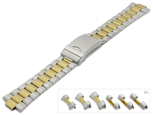 Multianstoß-Uhrenband XL 22-24-26mm bicolor Edelstahl teilweise poliert mit Wechselanstößen