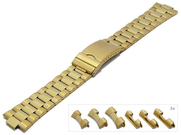 Multianstoß-Uhrenband XL 22-24-26mm goldfarben Edelstahl teilweise poliert mit Wechselanstößen