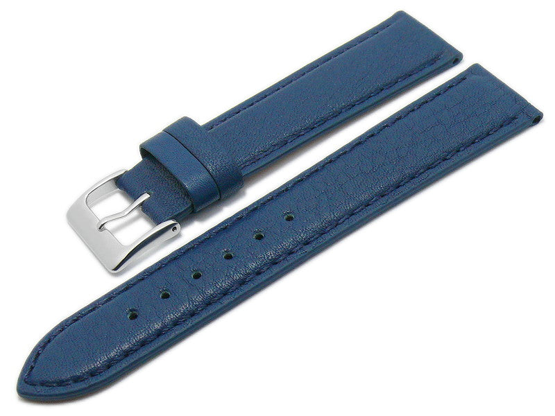 Uhrenarmband Country 18mm dunkelblau echt Leder genarbt abgenäht von EULIT (Schließenbreite 16 mm)