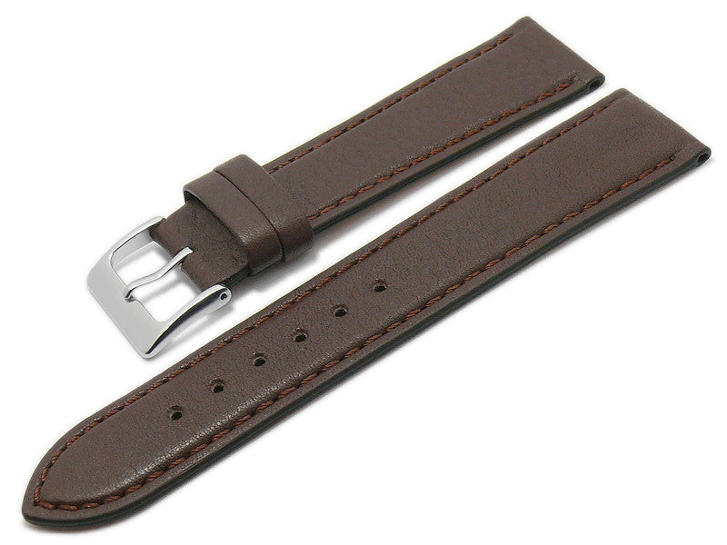 Uhrenarmband Country 20mm dunkelbraun echt Leder genarbt abgenäht von EULIT (Schließenbreite 18 mm)