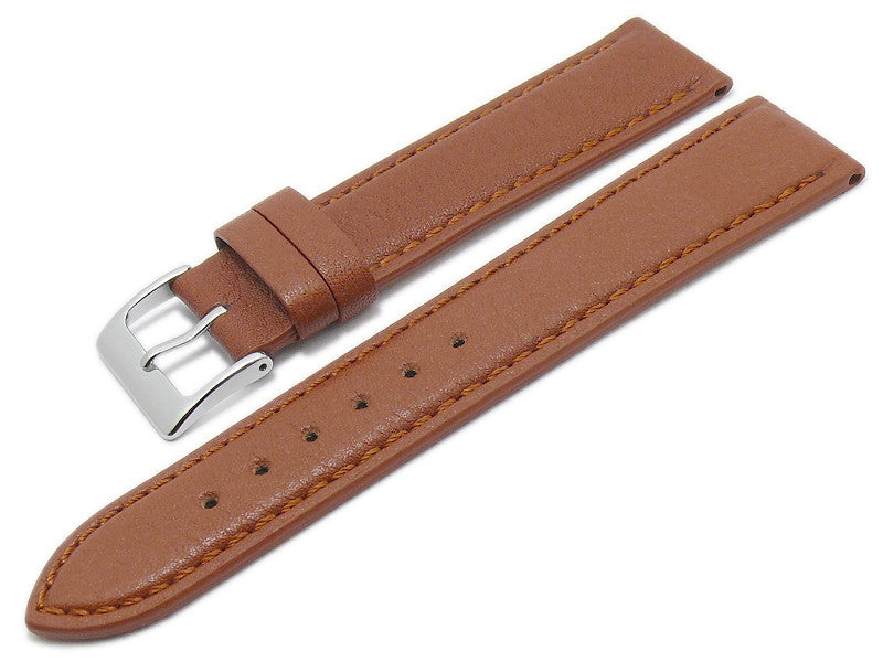Uhrenarmband Country 20mm hellbraun echt Leder genarbt abgenäht von EULIT (Schließenbreite 18 mm)