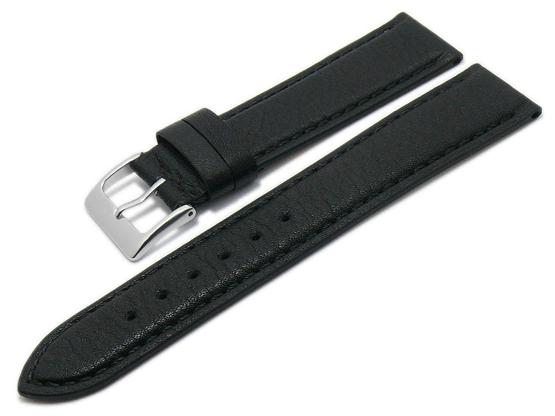 Uhrenarmband Country 18mm schwarz echt Leder genarbt abgenäht von EULIT (Schließenbreite 16 mm)