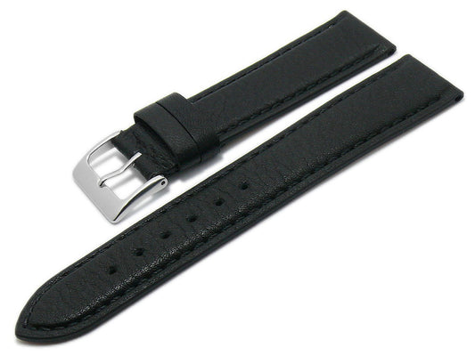 Uhrenarmband Country 20mm schwarz echt Leder genarbt abgenäht von EULIT (Schließenbreite 18 mm)