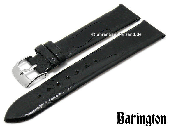 Uhrenarmband 19mm schwarz echt Straußen-Bein von BARINGTON (Schließenanstoß 16 mm)
