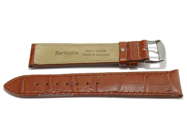 Uhrenarmband Kroko-Print 21mm mittelbraun Leder Kroko-Prägung abgenäht von BARINGTON (Schließenanstoß 18 mm)
