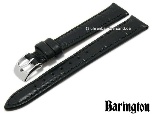 Uhrenarmband Kroko-Print 13mm schwarz Leder Kroko-Prägung abgenäht von BARINGTON (Schließenanstoß 12 mm)