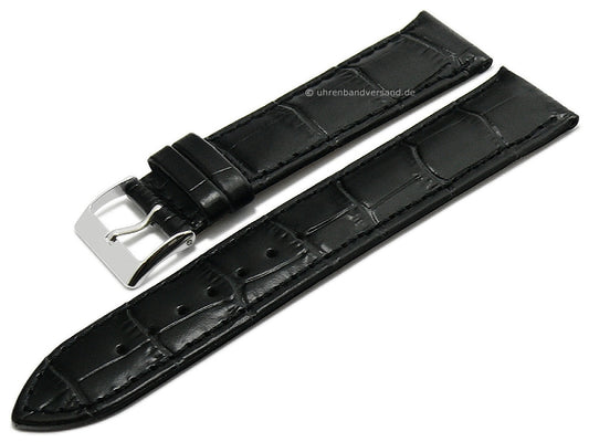 Uhrenarmband Kroko-Print 22mm schwarz Leder Kroko-Prägung abgenäht von BARINGTON (Schließenanstoß 20 mm)