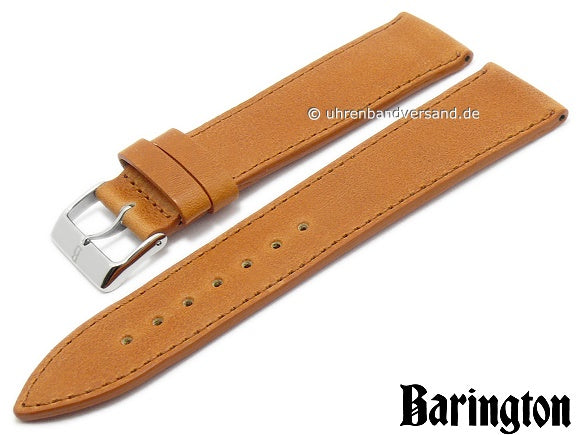 Uhrenarmband Bauhaus 20mm hellbraun sehr weiches Leder genarbt matt abgenäht von BARINGTON (Schließenanstoß 18 mm)