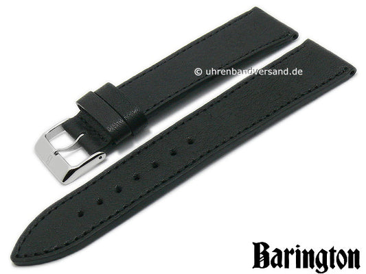 Uhrenarmband Bauhaus 20mm schwarz sehr weiches Leder genarbt matt abgenäht von BARINGTON (Schließenanstoß 18 mm)