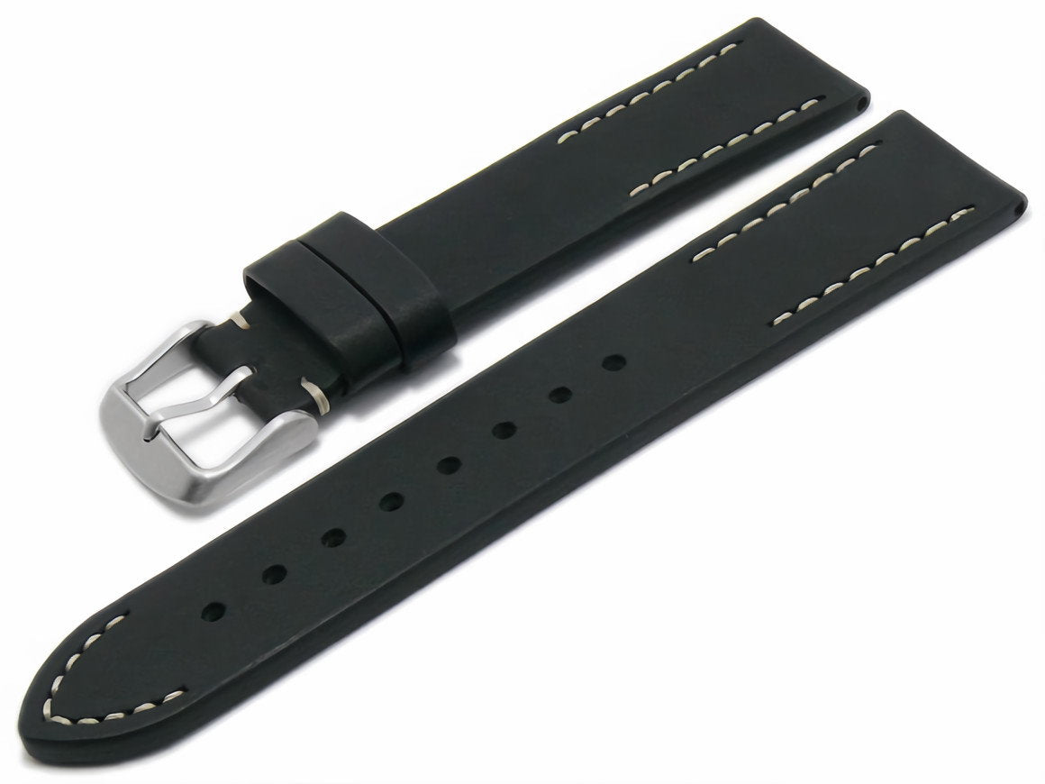 Uhrenarmband Woodstock schwarz Leder im Vintage-Style von Eulit