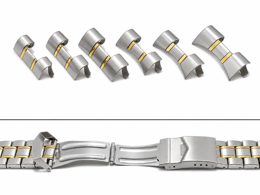 Edelstahl-Uhrenband bicolor von EULIT (Germany) mit Wechselanstoessen 18mm - 20mm - 22mm