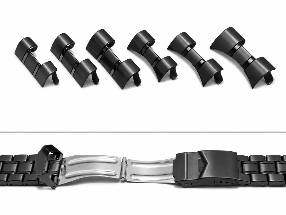 Edelstahl-Uhrenband schwarz von EULIT (Germany) mit Wechselanstössen 18mm - 20mm - 22mm