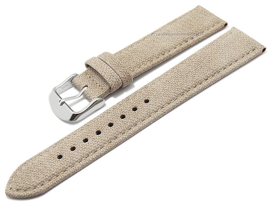 Uhrenarmband Canvas 18mm beige Textil vegan abgenäht MADE IN GERMANY von FLUCO (Schließenanstoß 16 mm)